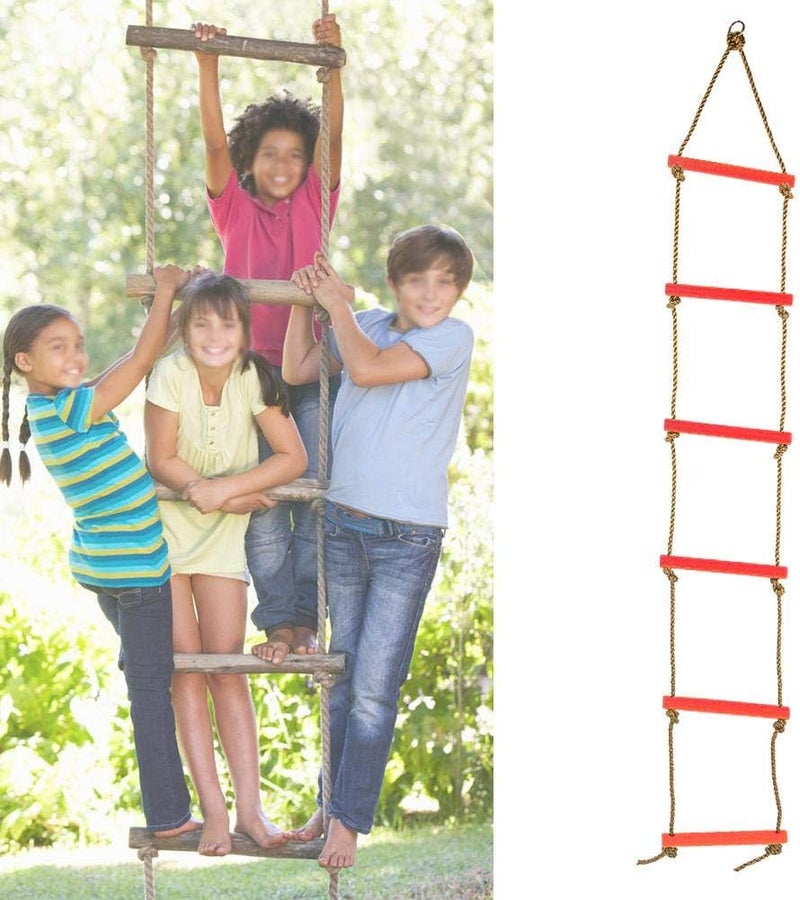 woobles 6.5 ft. Climbing Rope Ladder for Kids - Swing Set Accessories - Playground Hanging Ladder for Swing Set - Tree Ladder Toy for Boys Children, Climbing Ladder Toy Exercise Equipment(red) - Image 2
